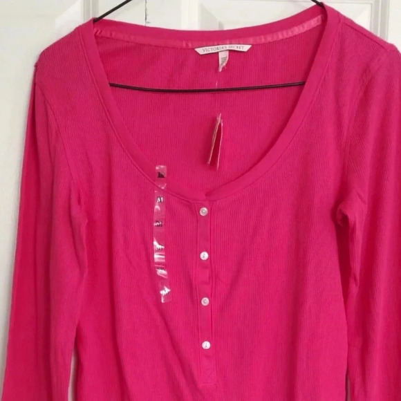 Victorias Secret  Top Womens Medium Pink long sleeve Henley Shirt Stretch - Picture 1 of 5